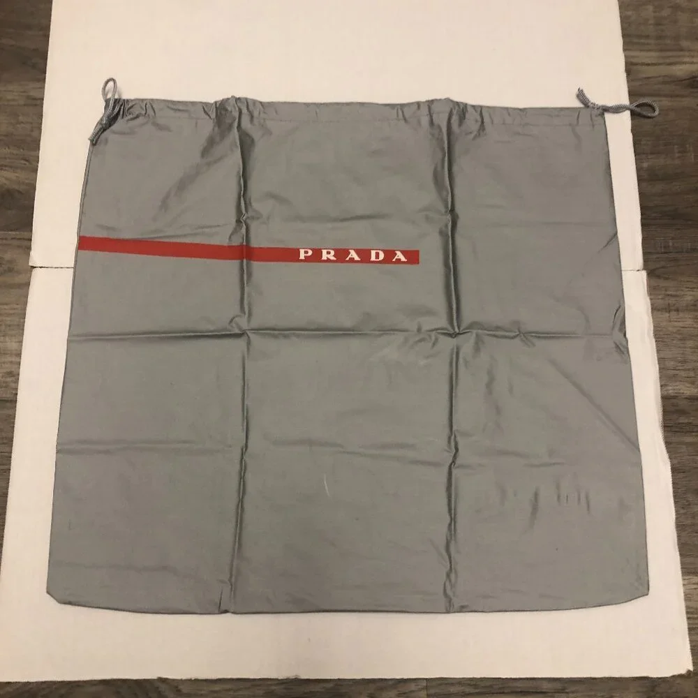 Prada grey vinyl drawstring dust bag 18